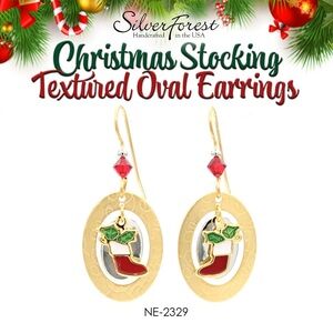 Silver Forest Christmas Stocking in Textured Oval Earrings Style Number NE-2329